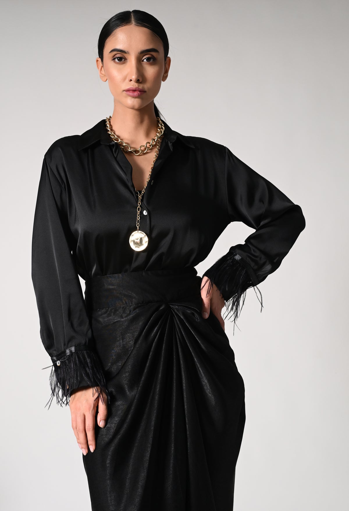 Black Fur Sleeves Shirt