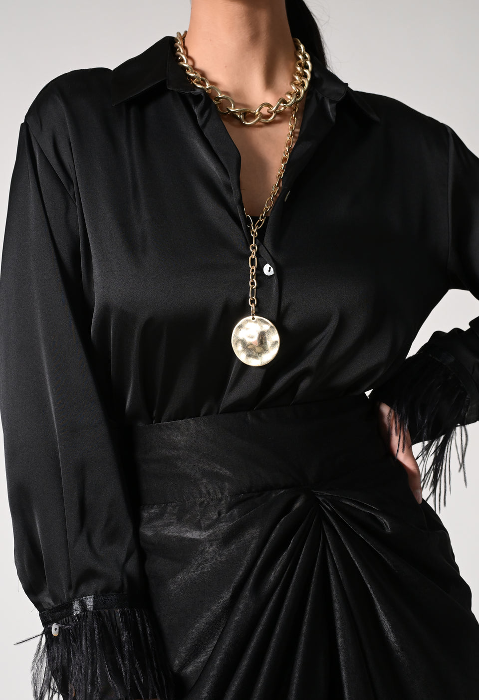 Black Fur Sleeves Shirt