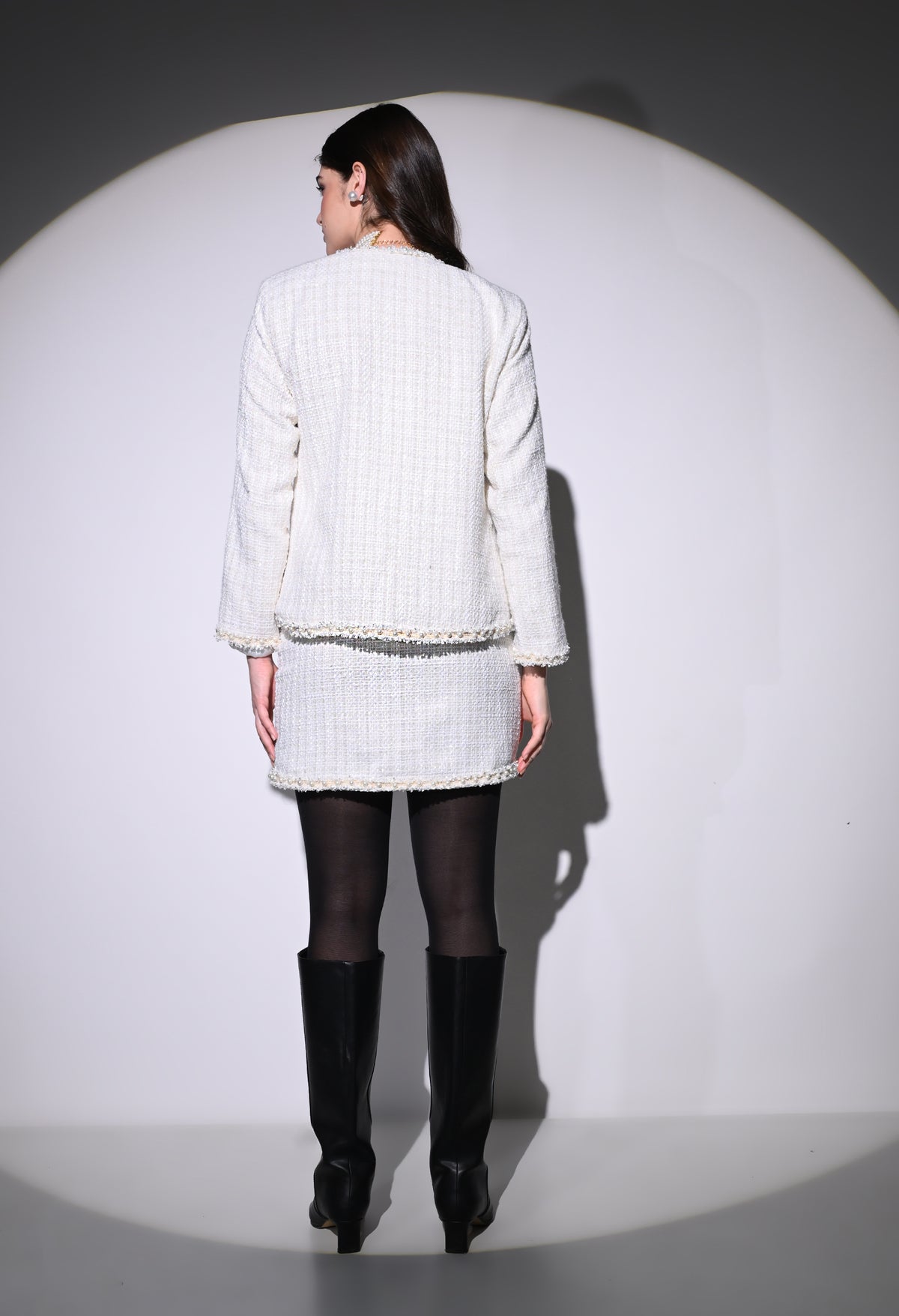 White Vintage Pearl Skirt and Jacket Set