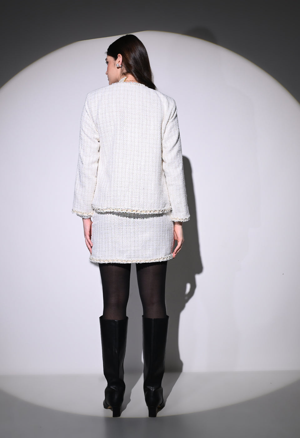 White Vintage Pearl Skirt and Jacket Set