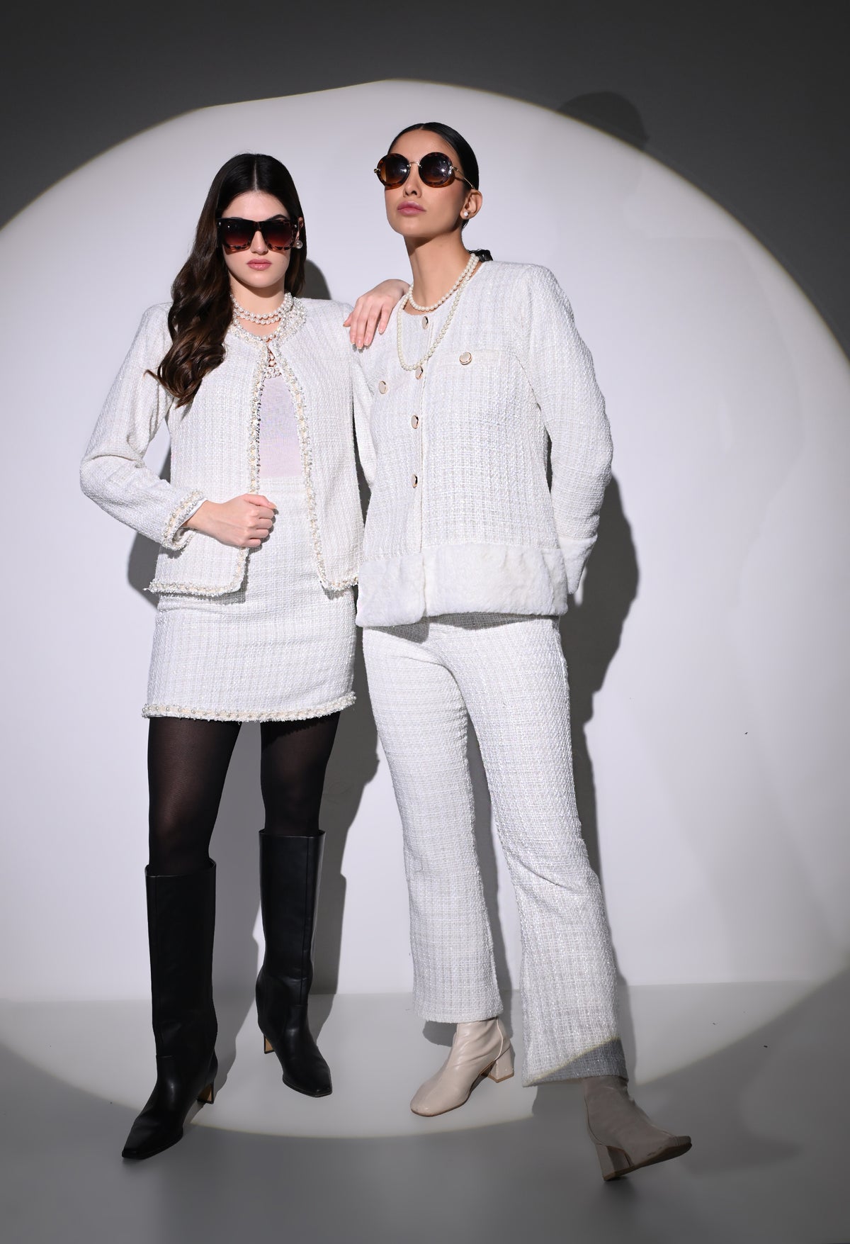 White Vintage Pearl Skirt and Jacket Set