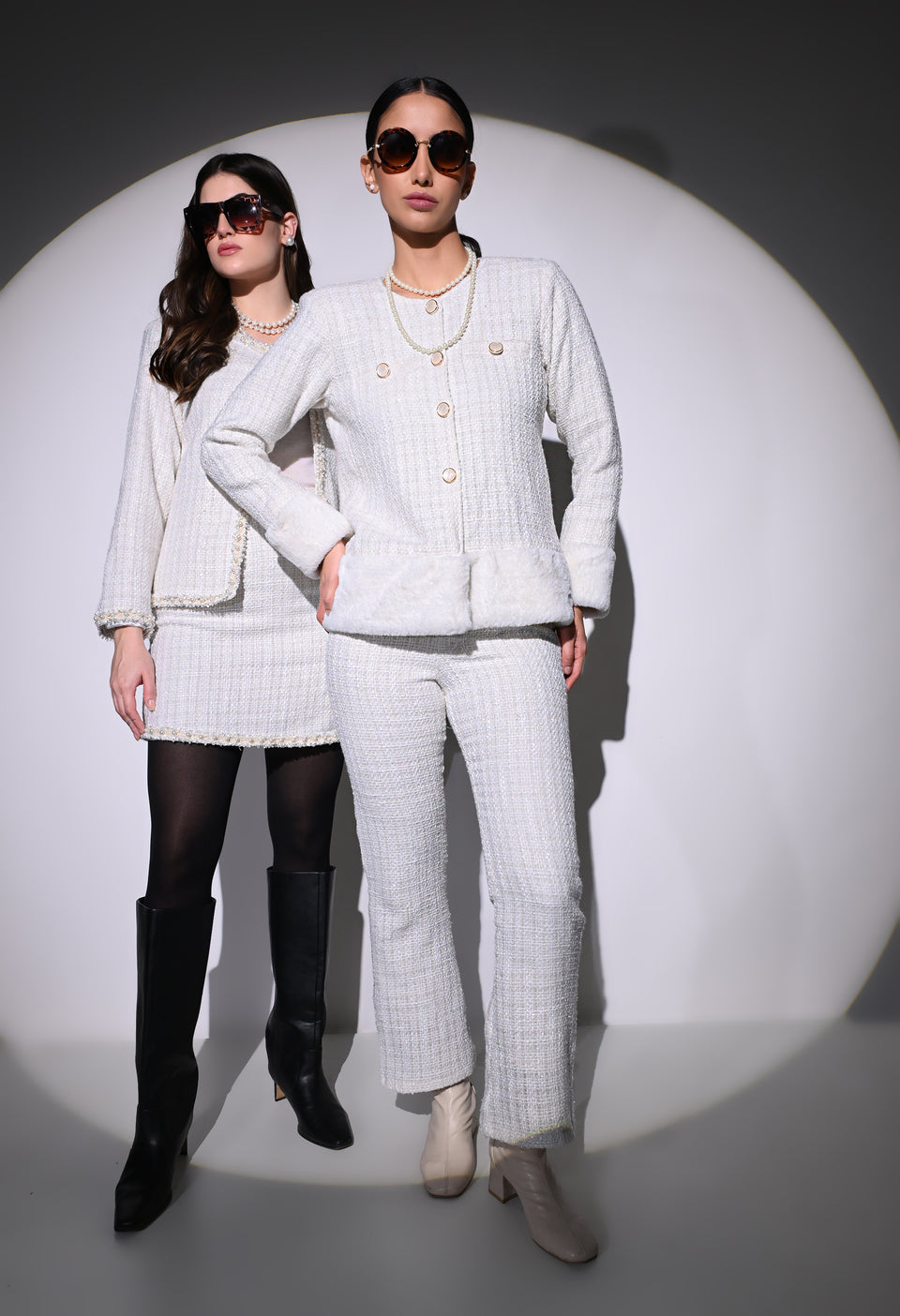 White Vintage Pearl Skirt and Jacket Set