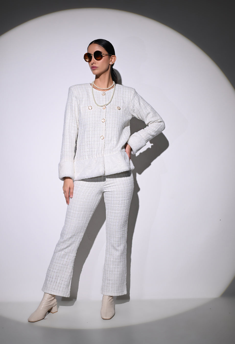 White Vintage Pearl Jacket and Pant Set