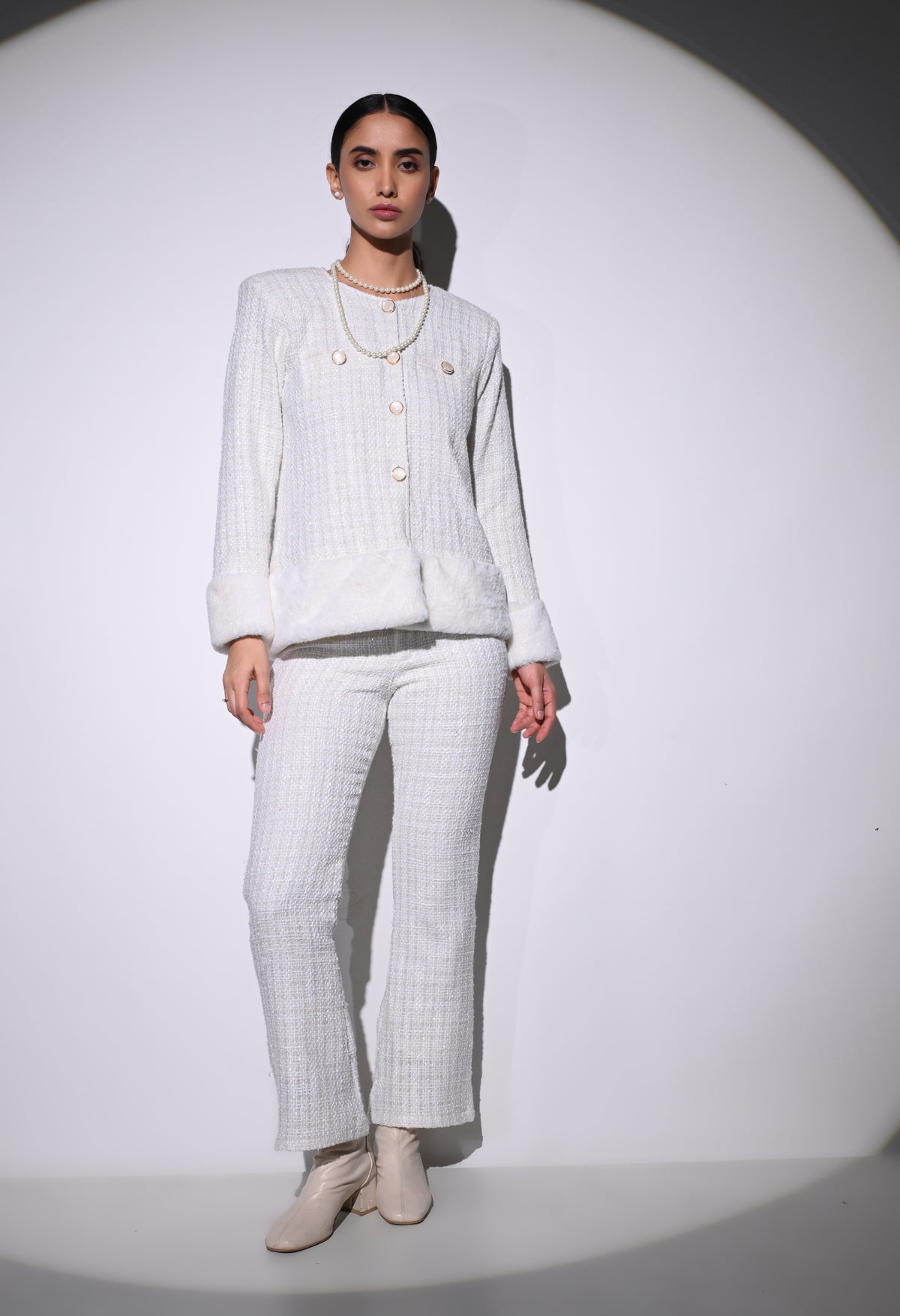 White Vintage Pearl Jacket and Pant Set