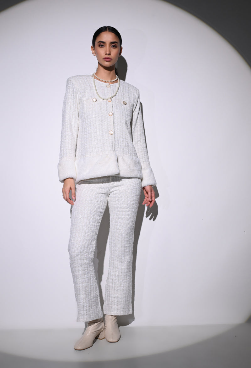 White Vintage Pearl Jacket and Pant Set
