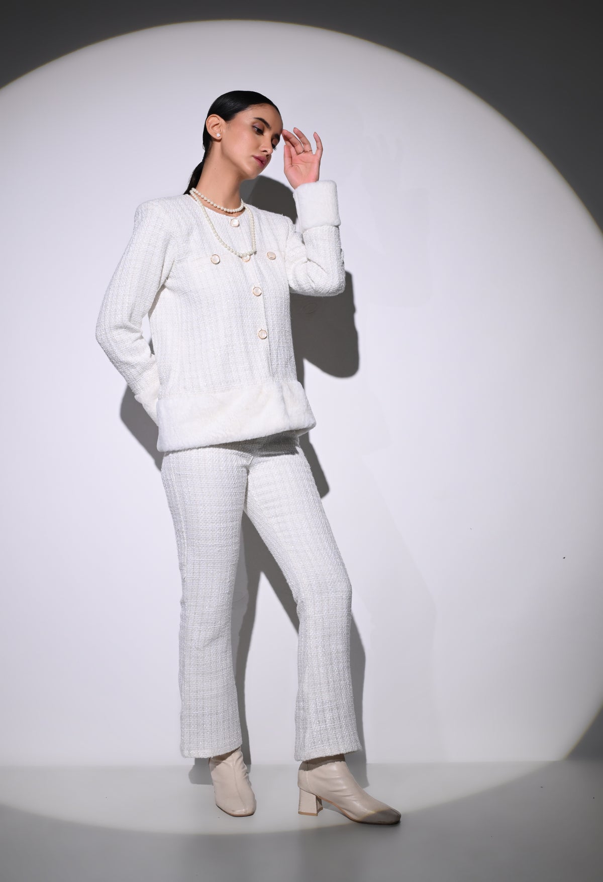 White Vintage Pearl Jacket and Pant Set