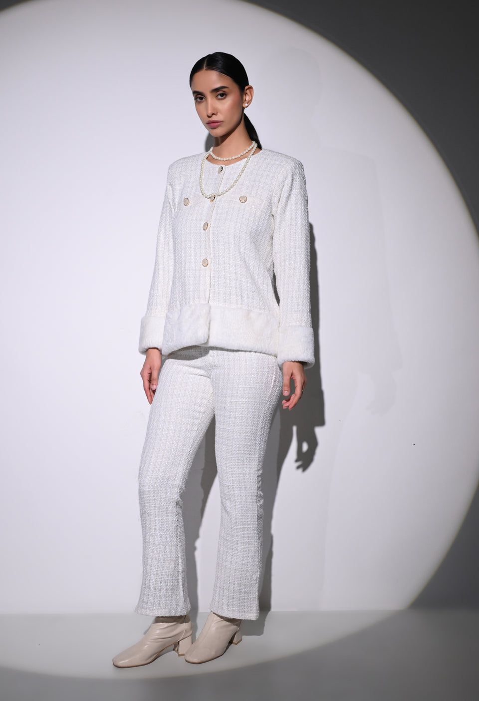 White Vintage Pearl Jacket and Pant Set