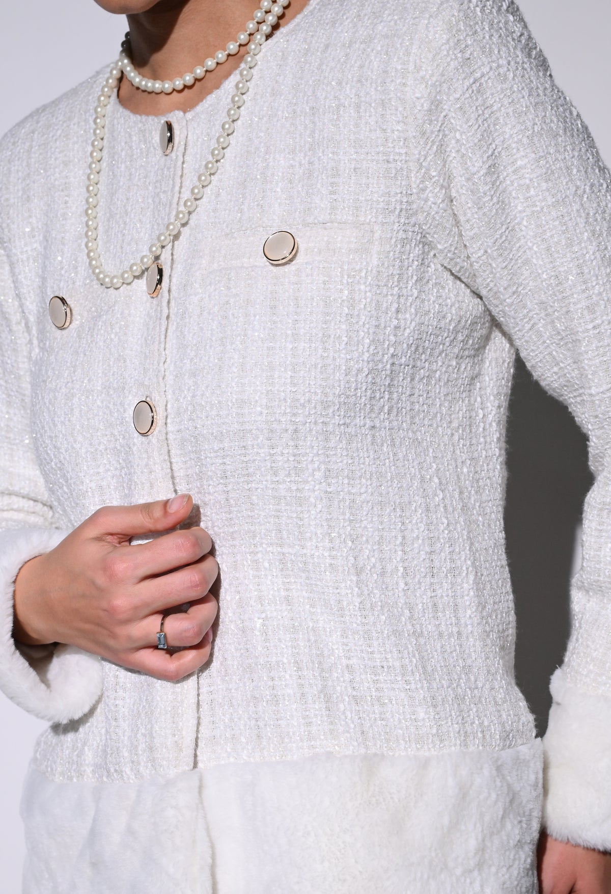 White Vintage Pearl Jacket and Pant Set