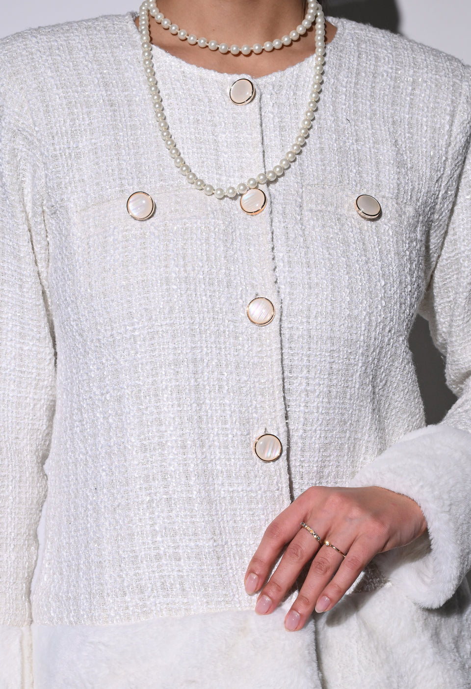 White Vintage Pearl Jacket and Pant Set