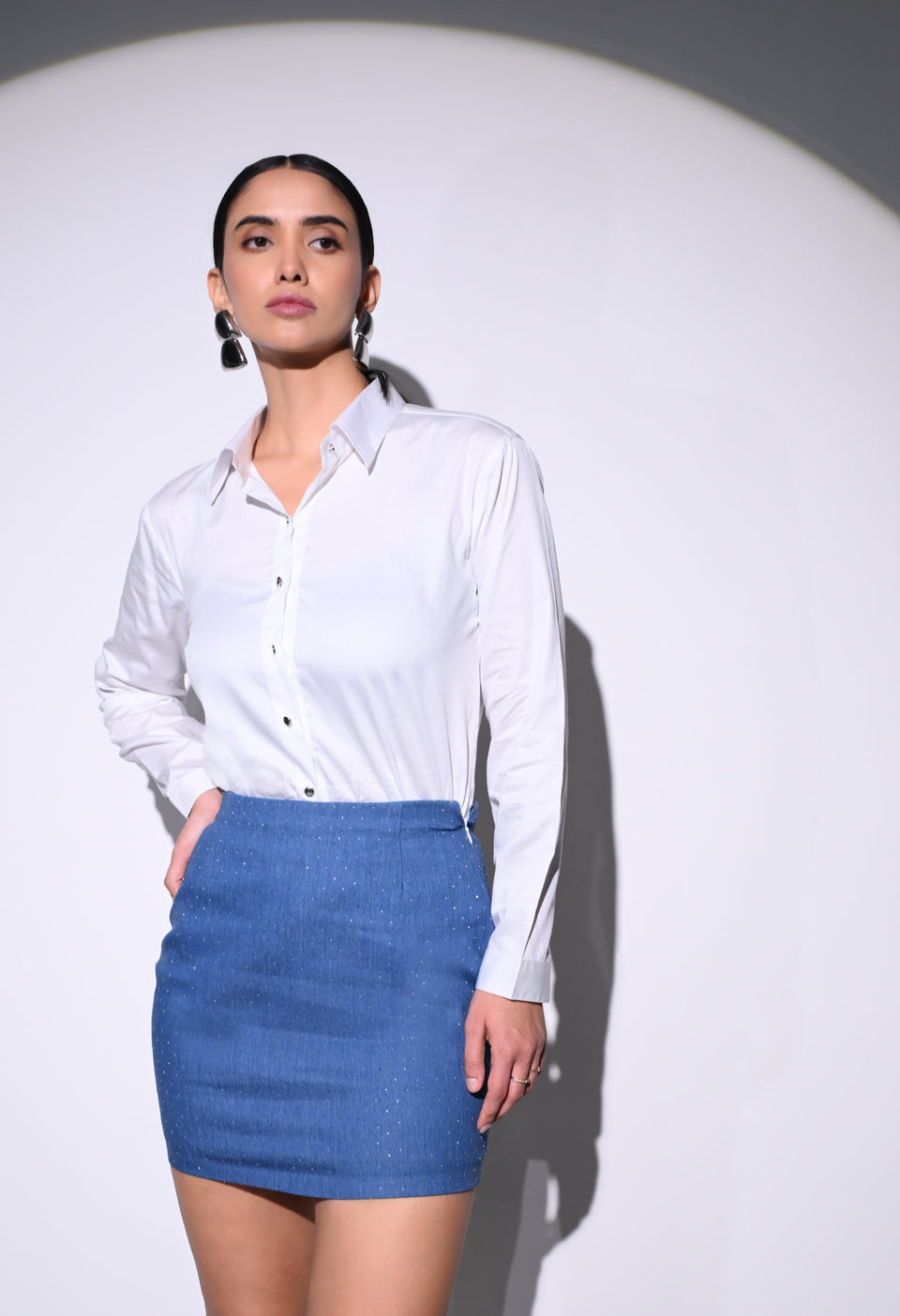 Denim Glitter Skirt and Shirt Set