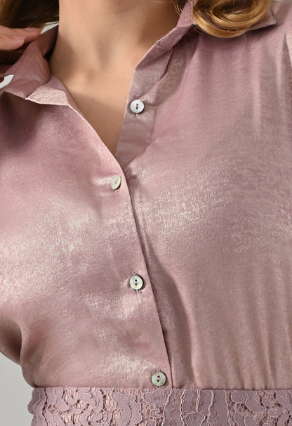 Rose pink lace skirt with pink and gold shirt