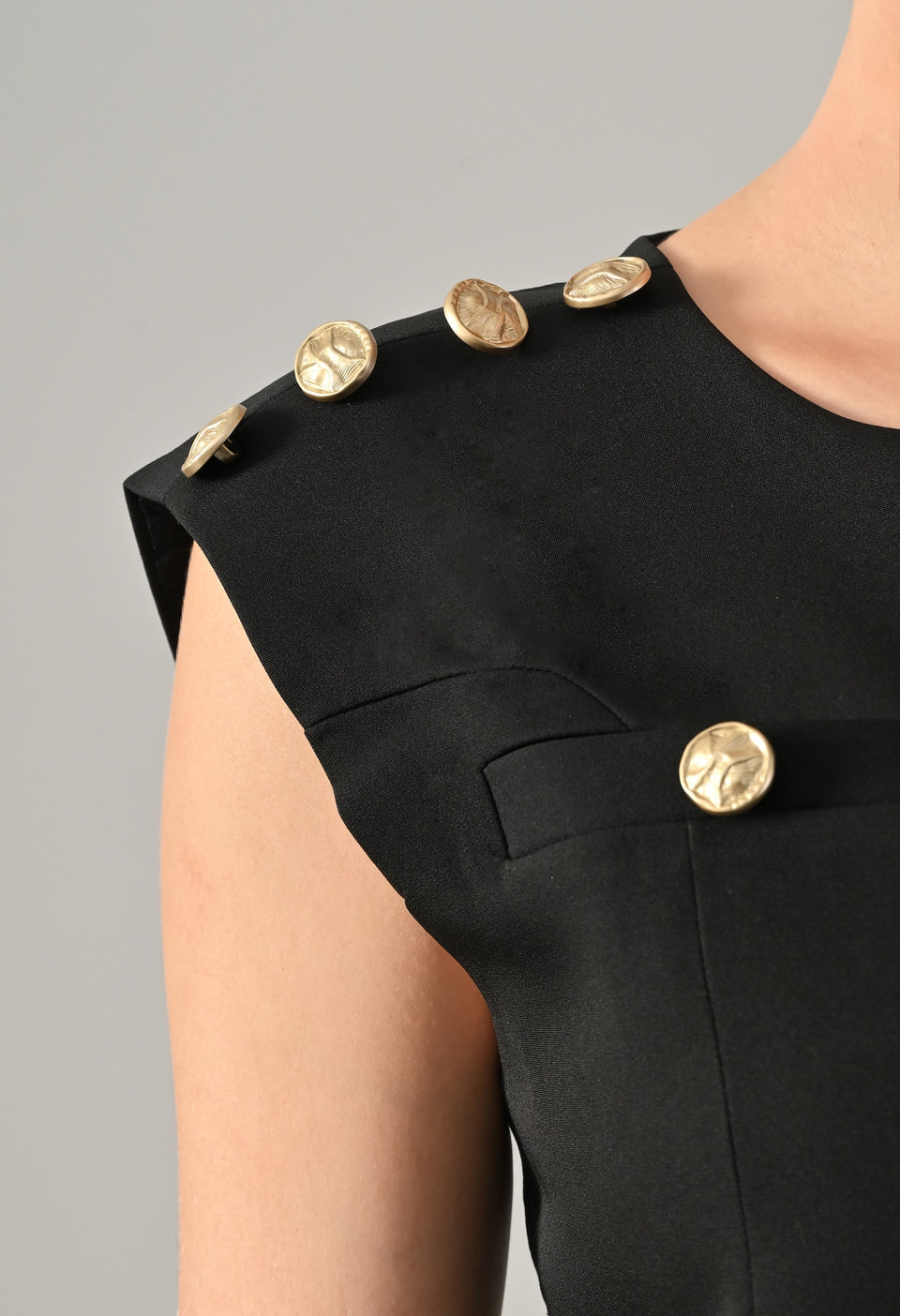 Black waistcoat with golden buttons and black midi skirt set