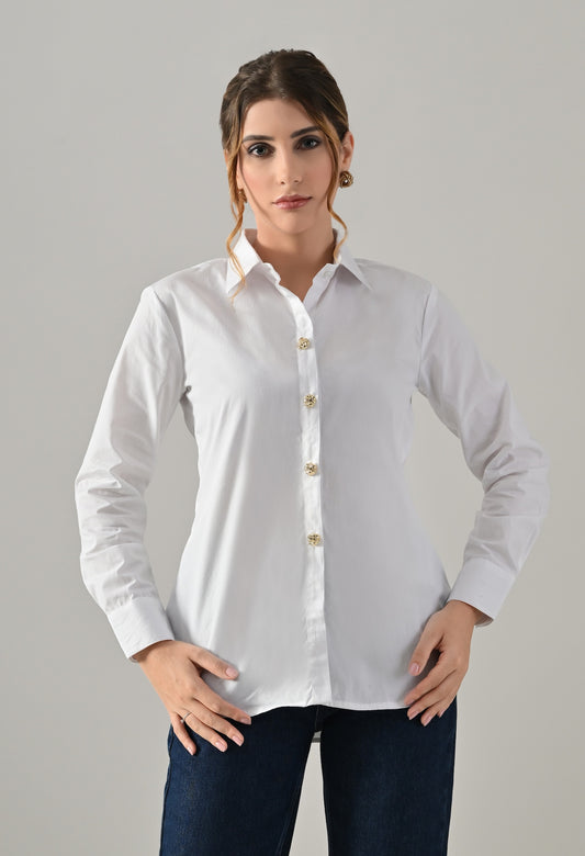 White shirt with golden buttons