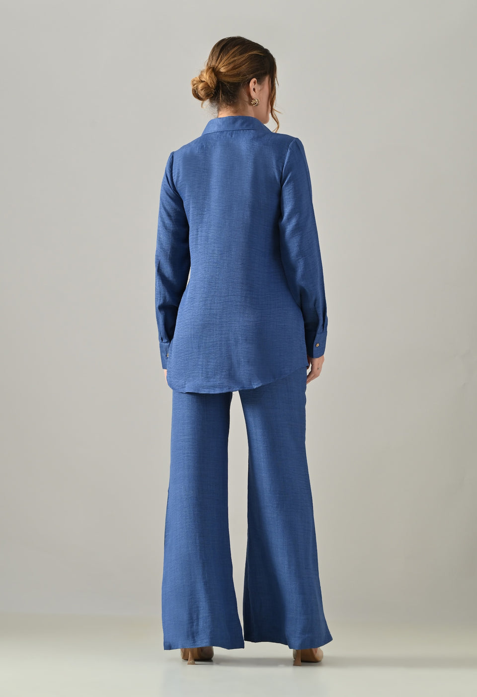 Co-ord set with flared pants and golden buttons