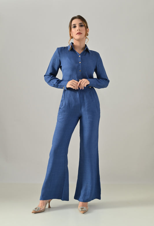 Co-ord set with flared pants and golden buttons