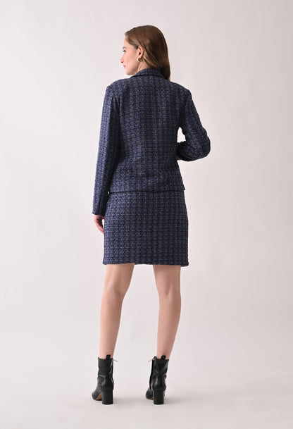 Blue tweed double breast blazer and skirt set