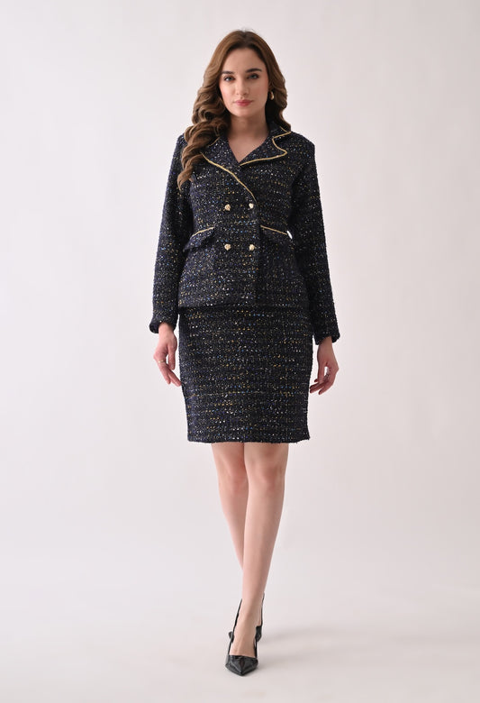 Blue tweed blazer & skirt set