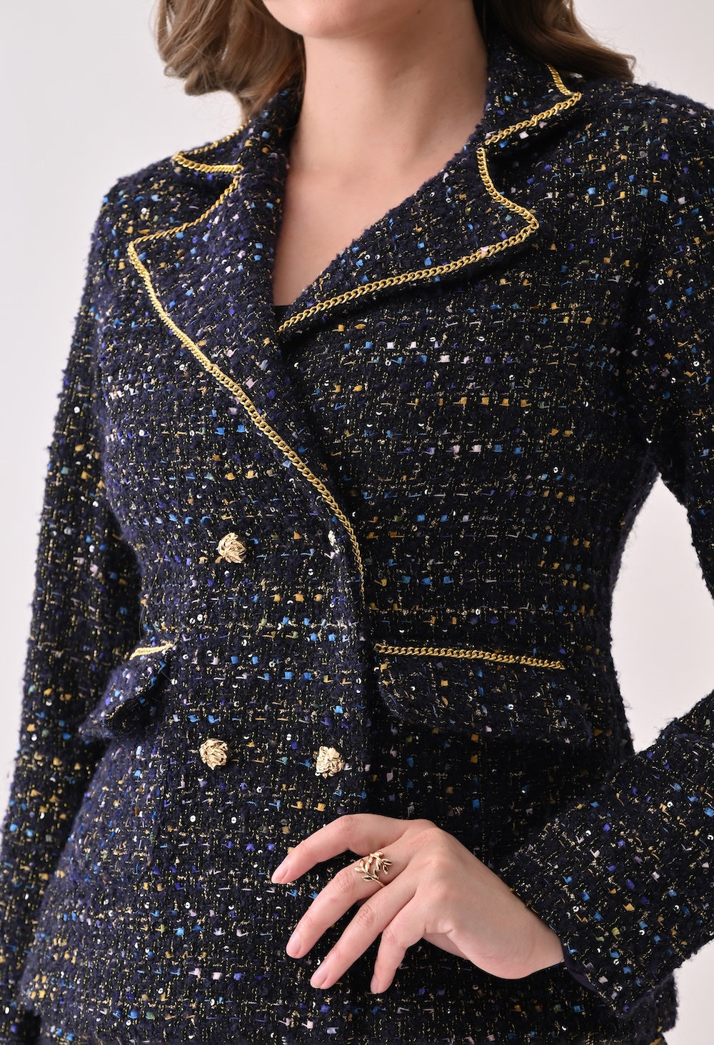 Blue tweed blazer & skirt set