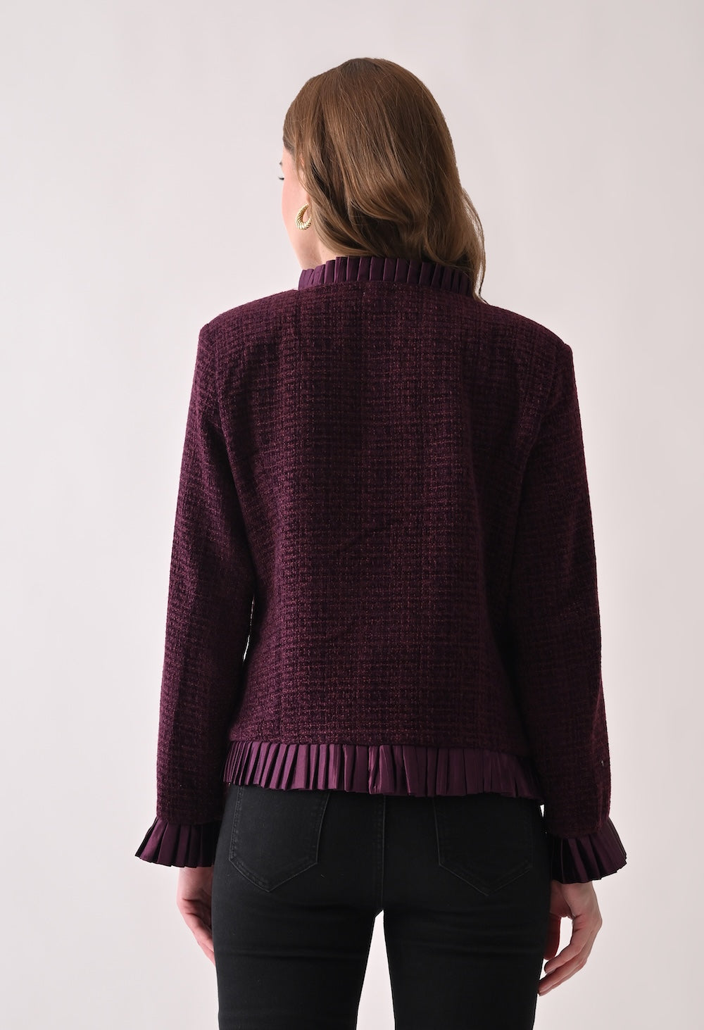 Plum swede blazer with golden buttons