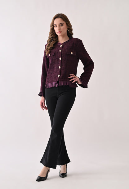 Plum swede blazer with golden buttons