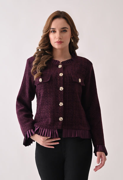 Plum swede blazer with golden buttons