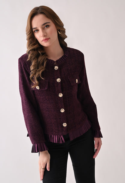 Wine blazer with golden buttons and frills