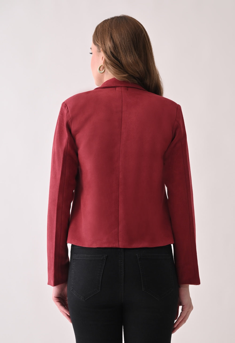Red suede blazer with golden buttons
