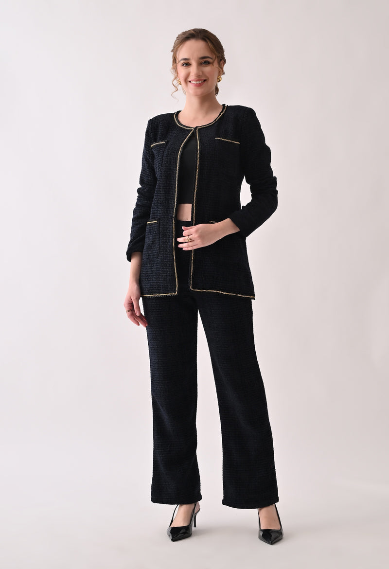 Navy blue tweed coord with lace detailing