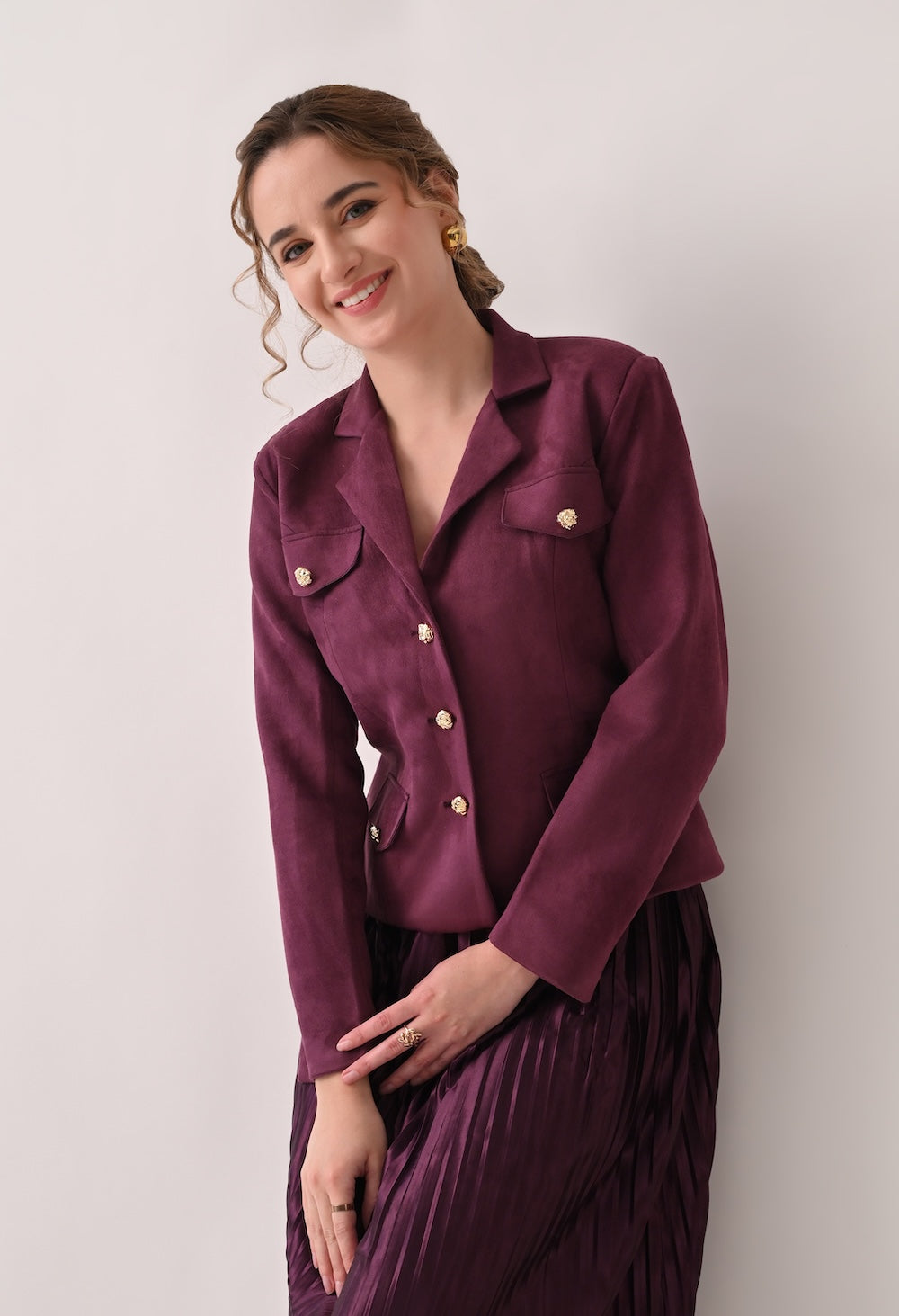 Chic burgundy skirt and blazer set