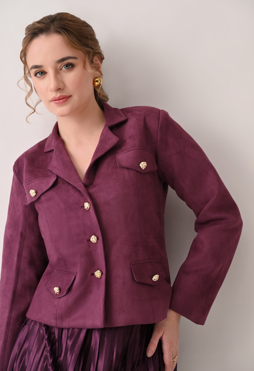 Chic burgundy skirt and blazer set