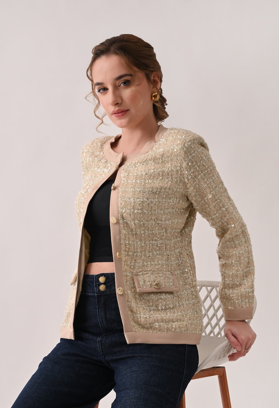 Beige tweed blazer