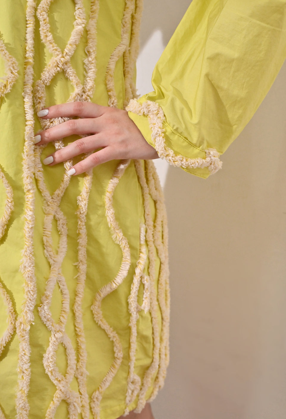Yellow Patterned Puffed Sleeves dress