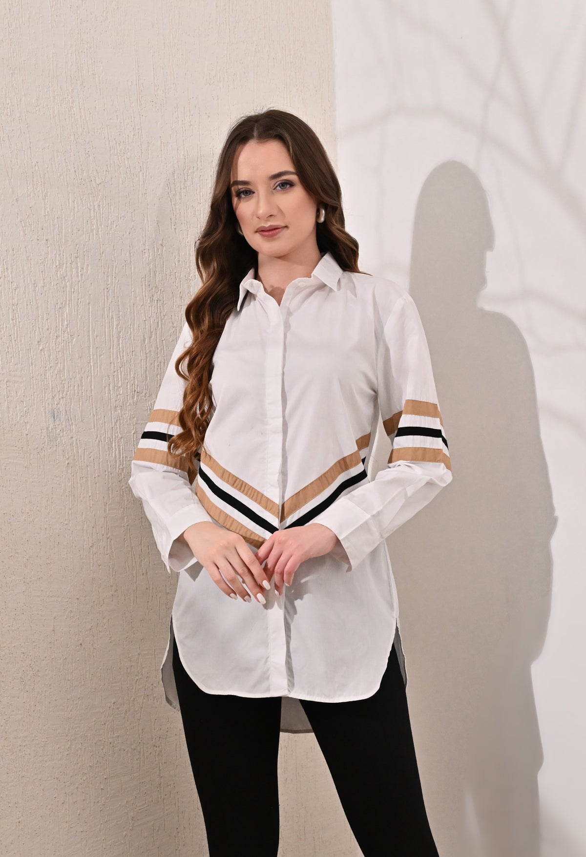 Anysa Signature Beige and Black Striped Shirt