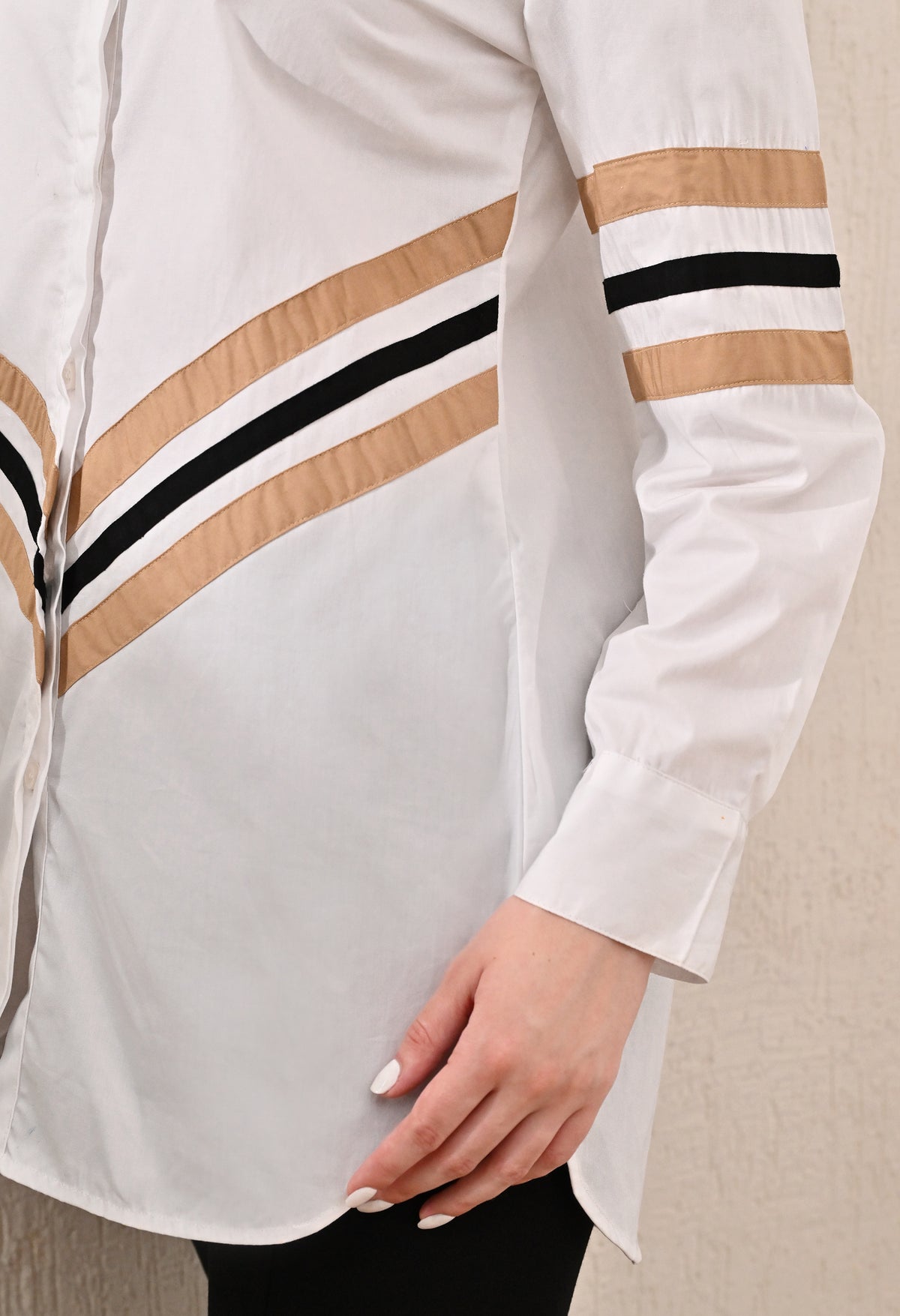 Anysa Signature Beige and Black Striped Shirt