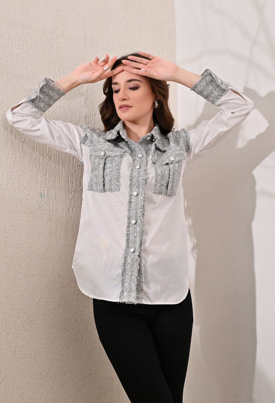 Anysa classic white and grey party shirt