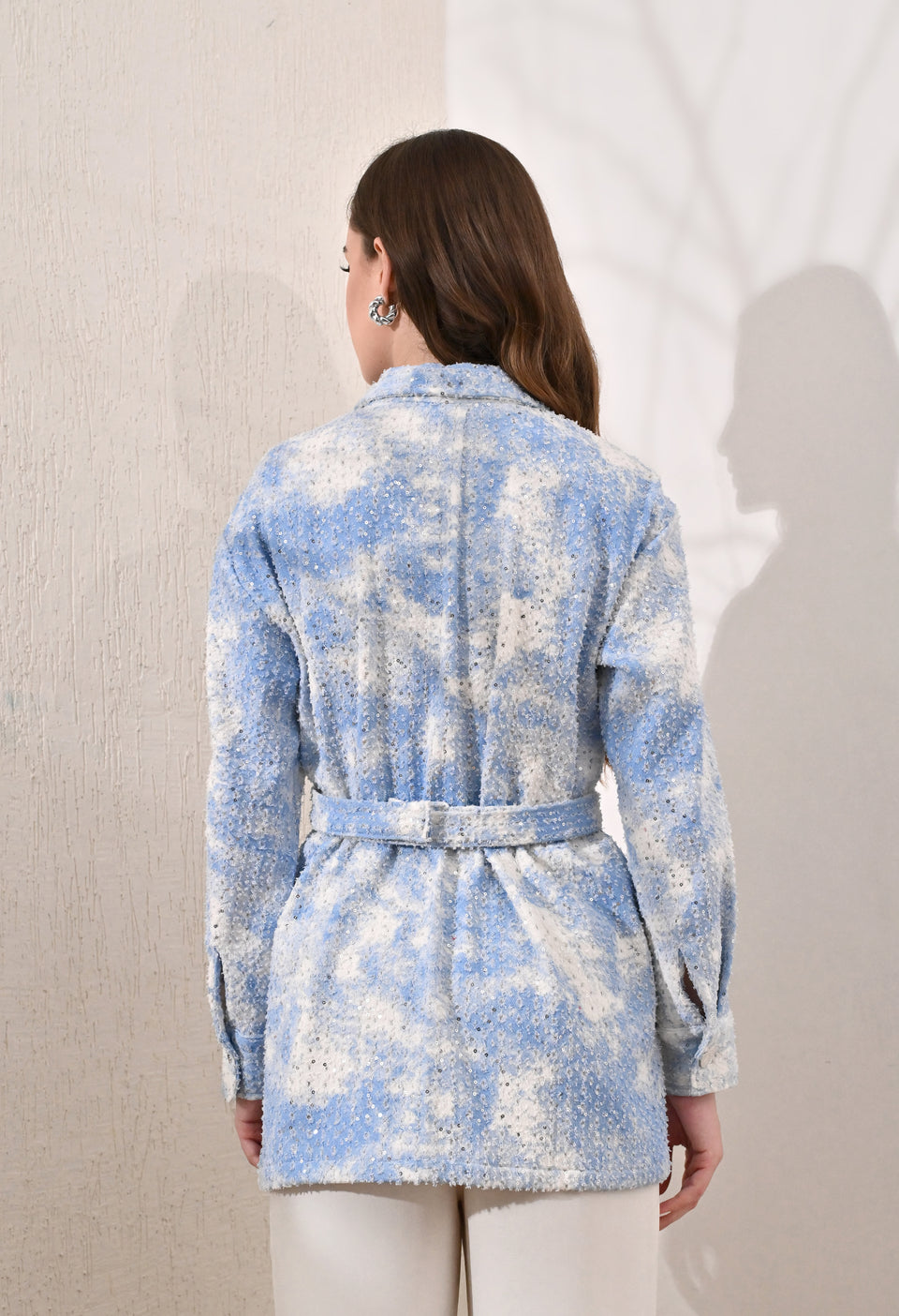 Blue and White denim jacket with belt