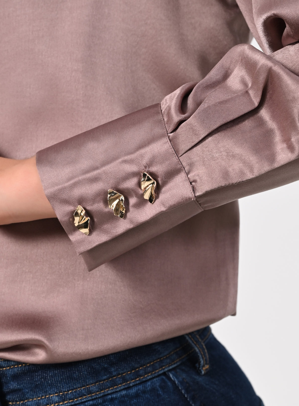 Mocha satin shirt with golden buttons