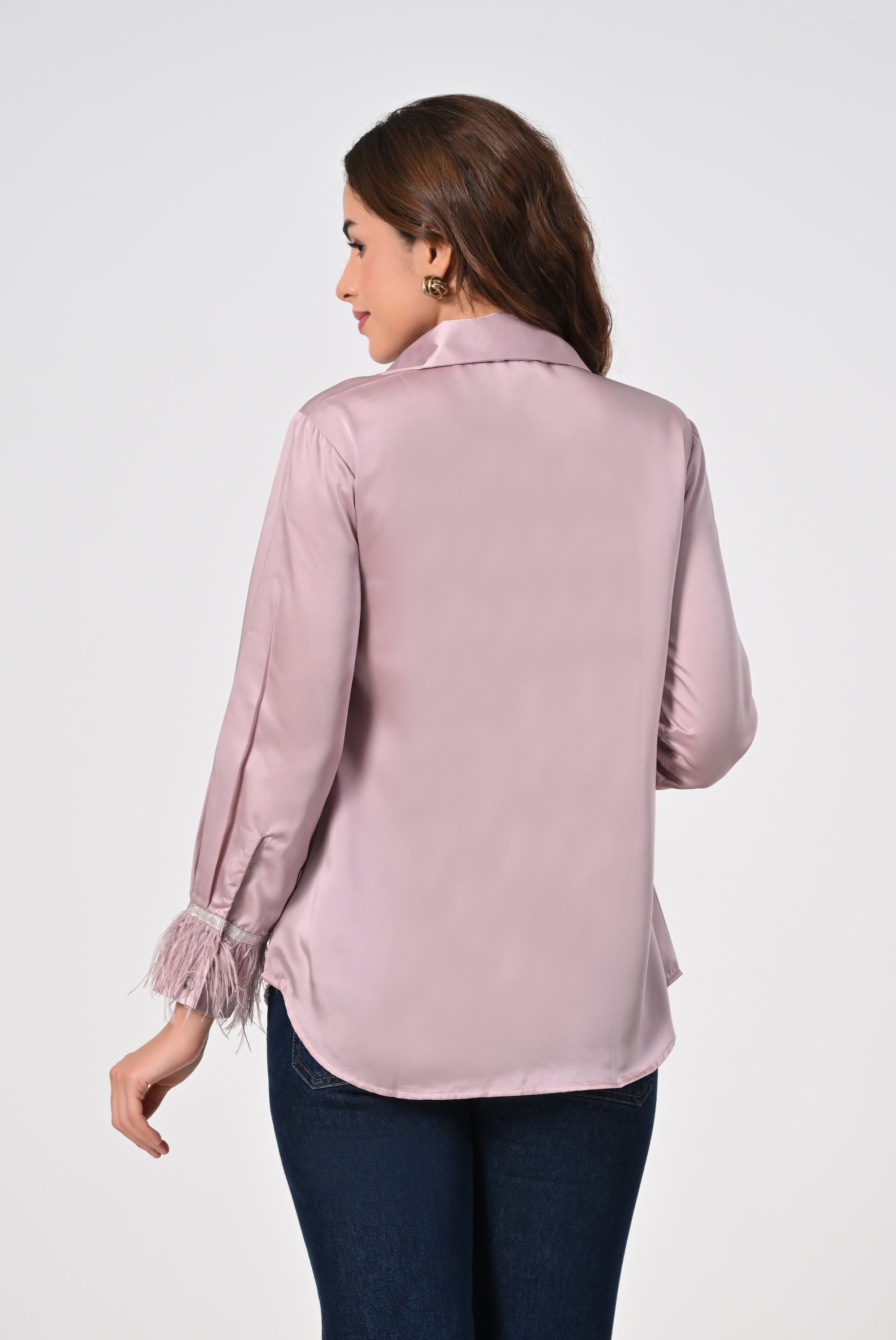 Blush pink shirt with fur sleeves