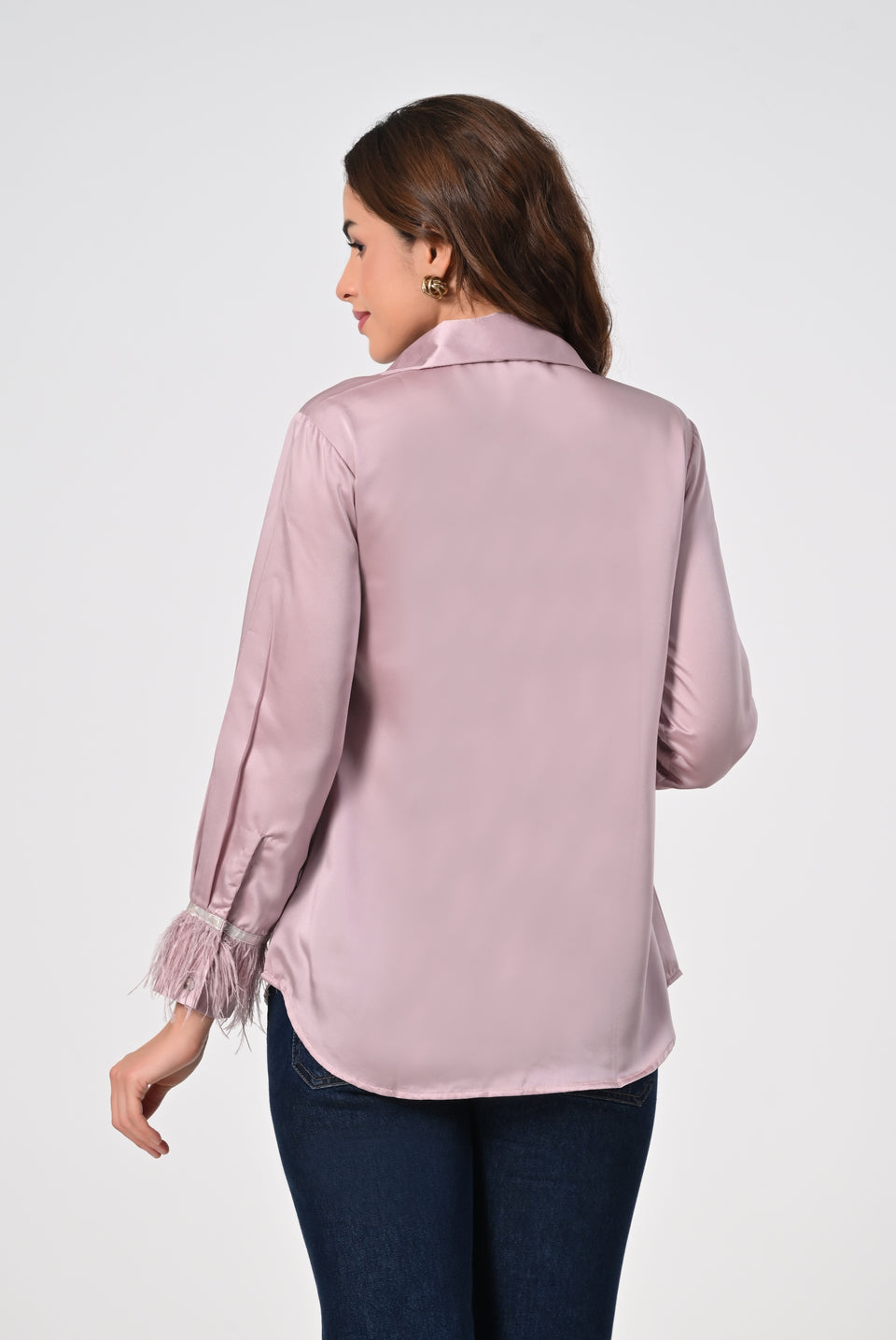 Blush pink shirt with fur sleeves