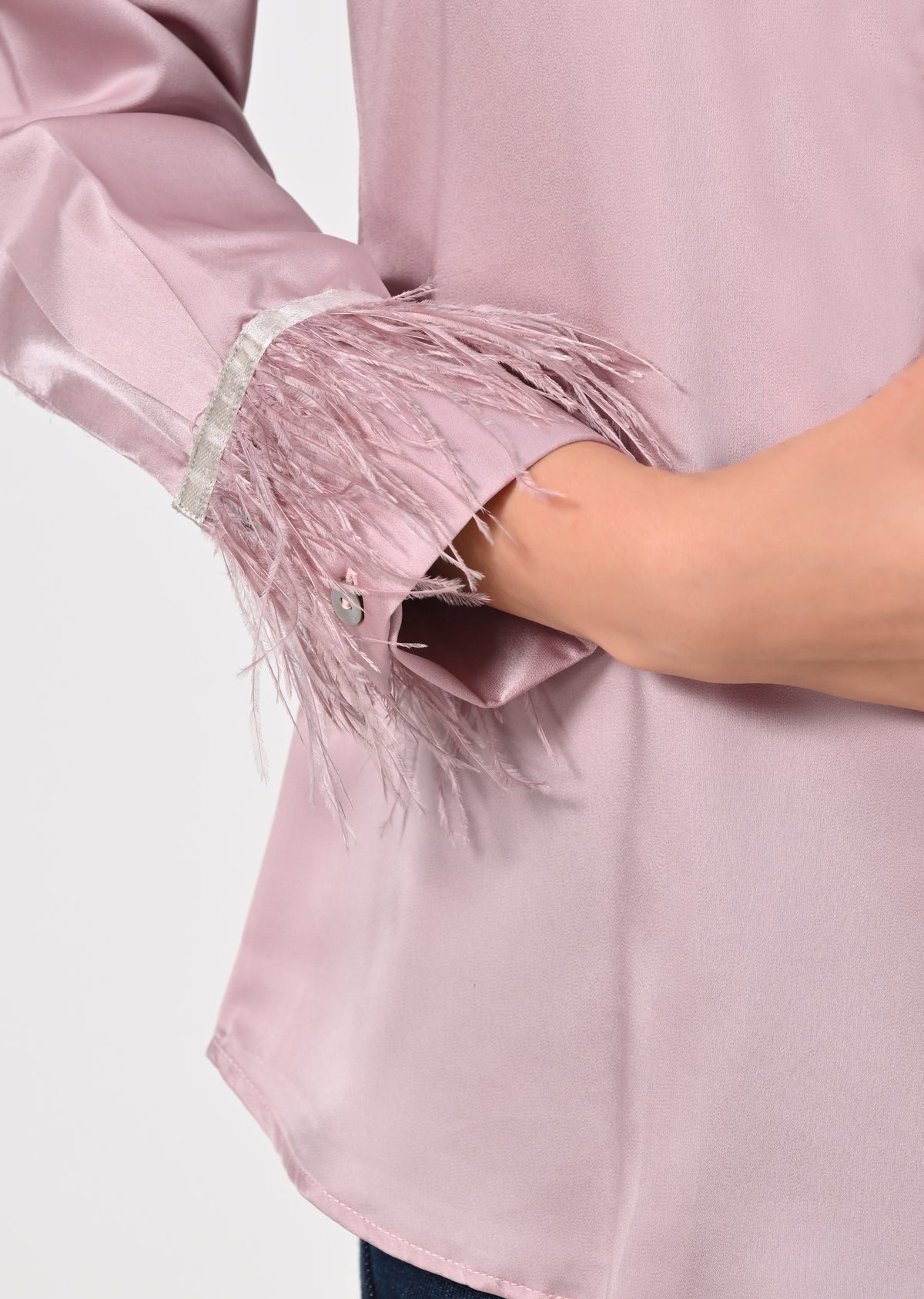 Blush pink shirt with fur sleeves