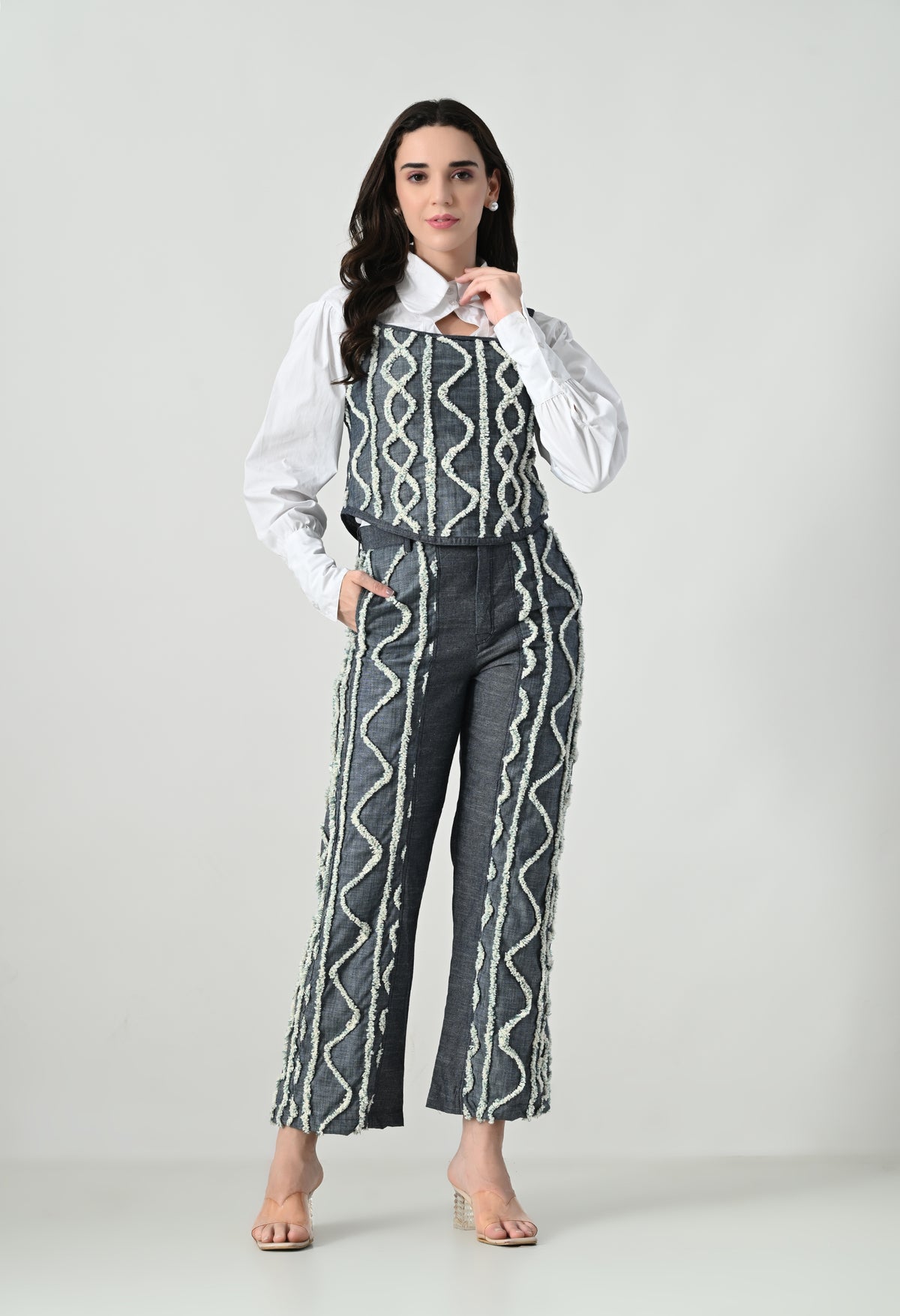 Blue Co-ord Set with white emroidery