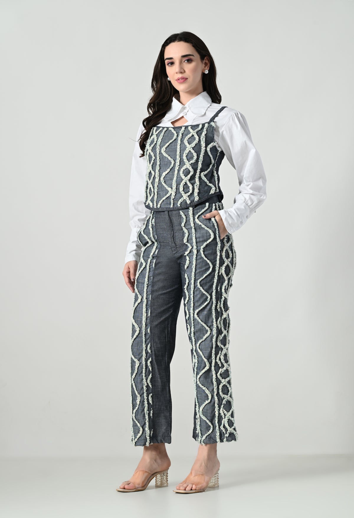 Blue Co-ord Set with white emroidery