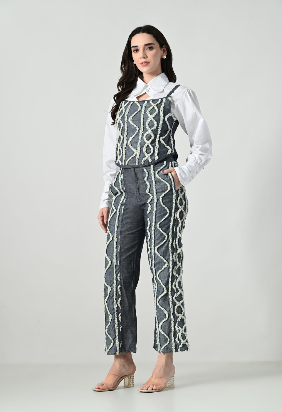 Blue Co-ord Set with white emroidery