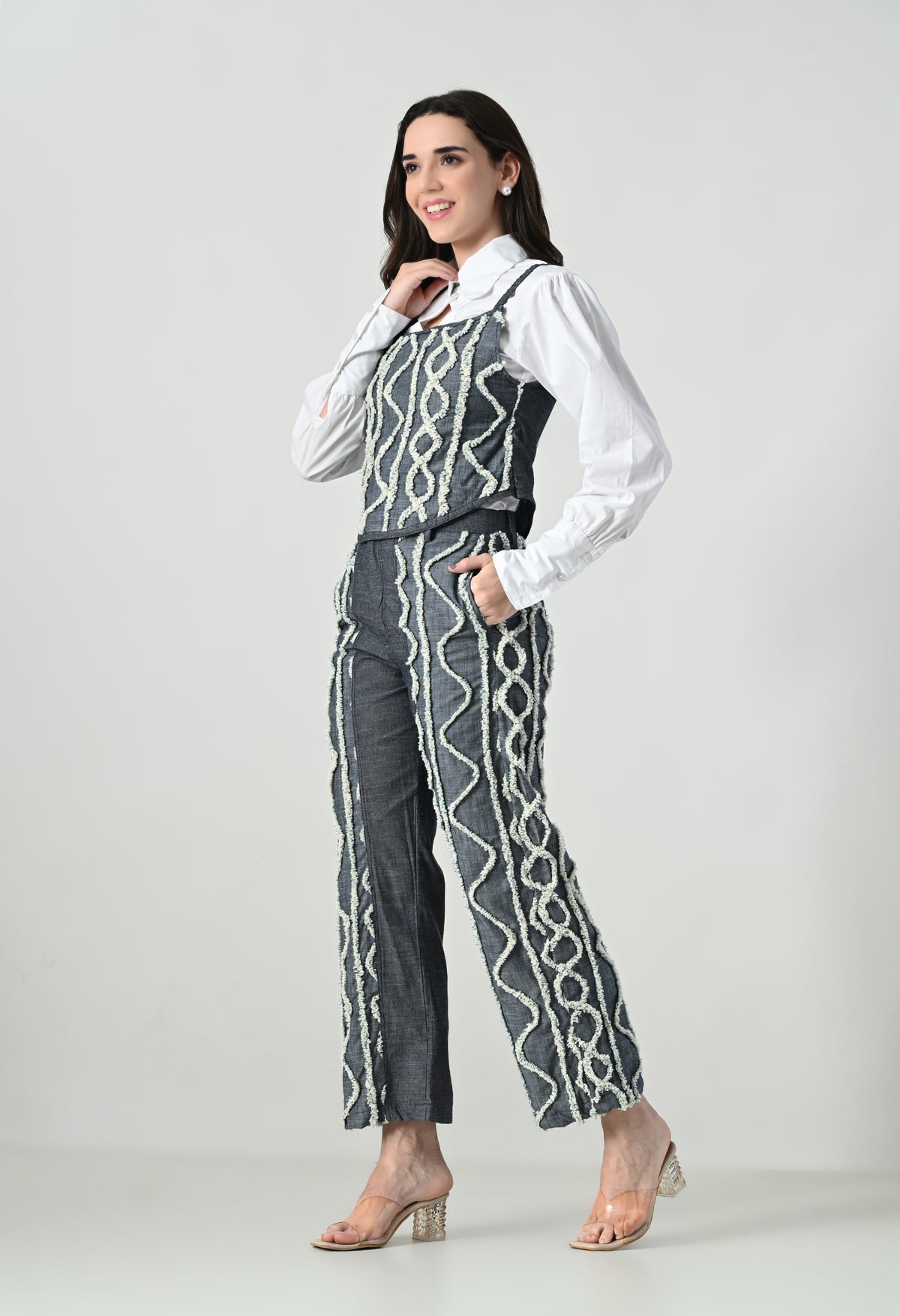 Blue Co-ord Set with white emroidery