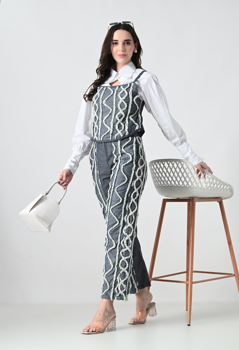 Blue Co-ord Set with white emroidery