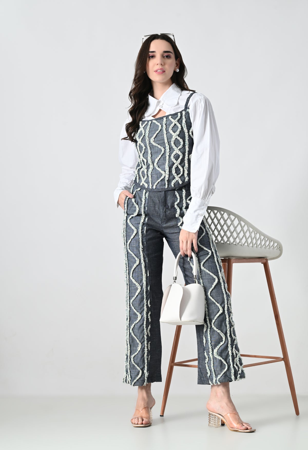 Blue Co-ord Set with white emroidery