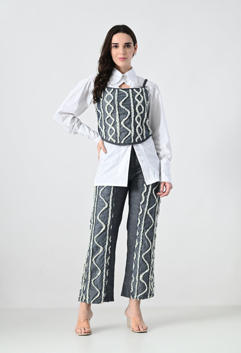 Blue Co-ord Set with white emroidery