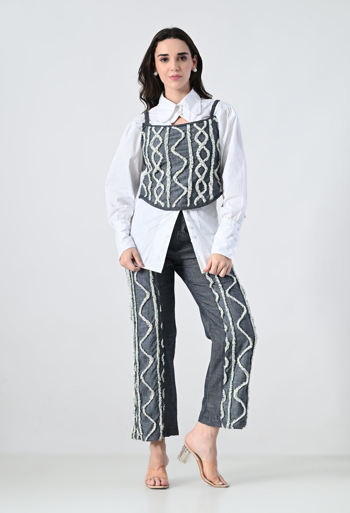 Blue Co-ord Set with white emroidery