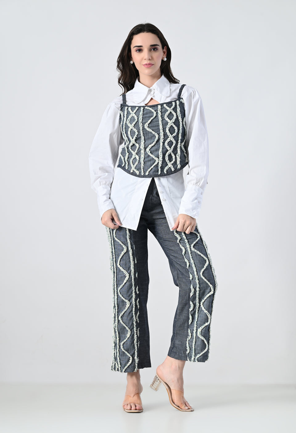 Blue Co-ord Set with white emroidery