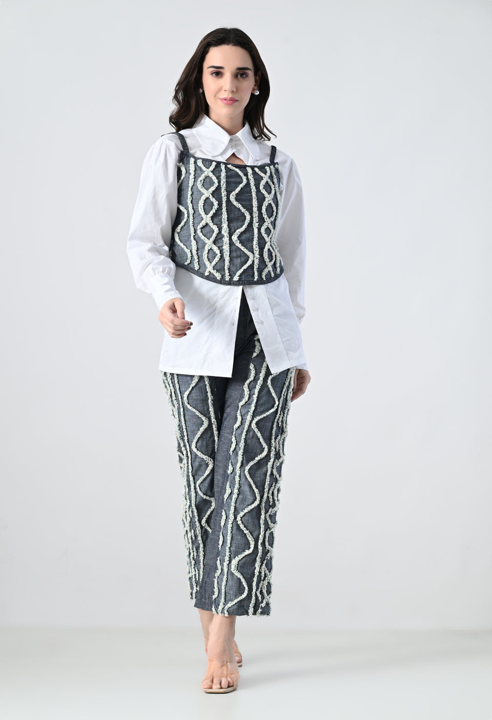 Blue Co-ord Set with white emroidery